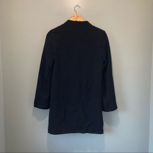 Zara Split-Sleeve Navy Blue Wool Blend Double Breasted Crossover Coat - Picture 14 of 15